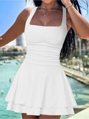 Women's White Square Neck Summer Dress